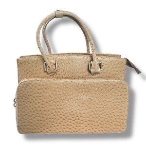 Concealed Carrie carry purse bag ostrich pebbled leather top handle satchel tan